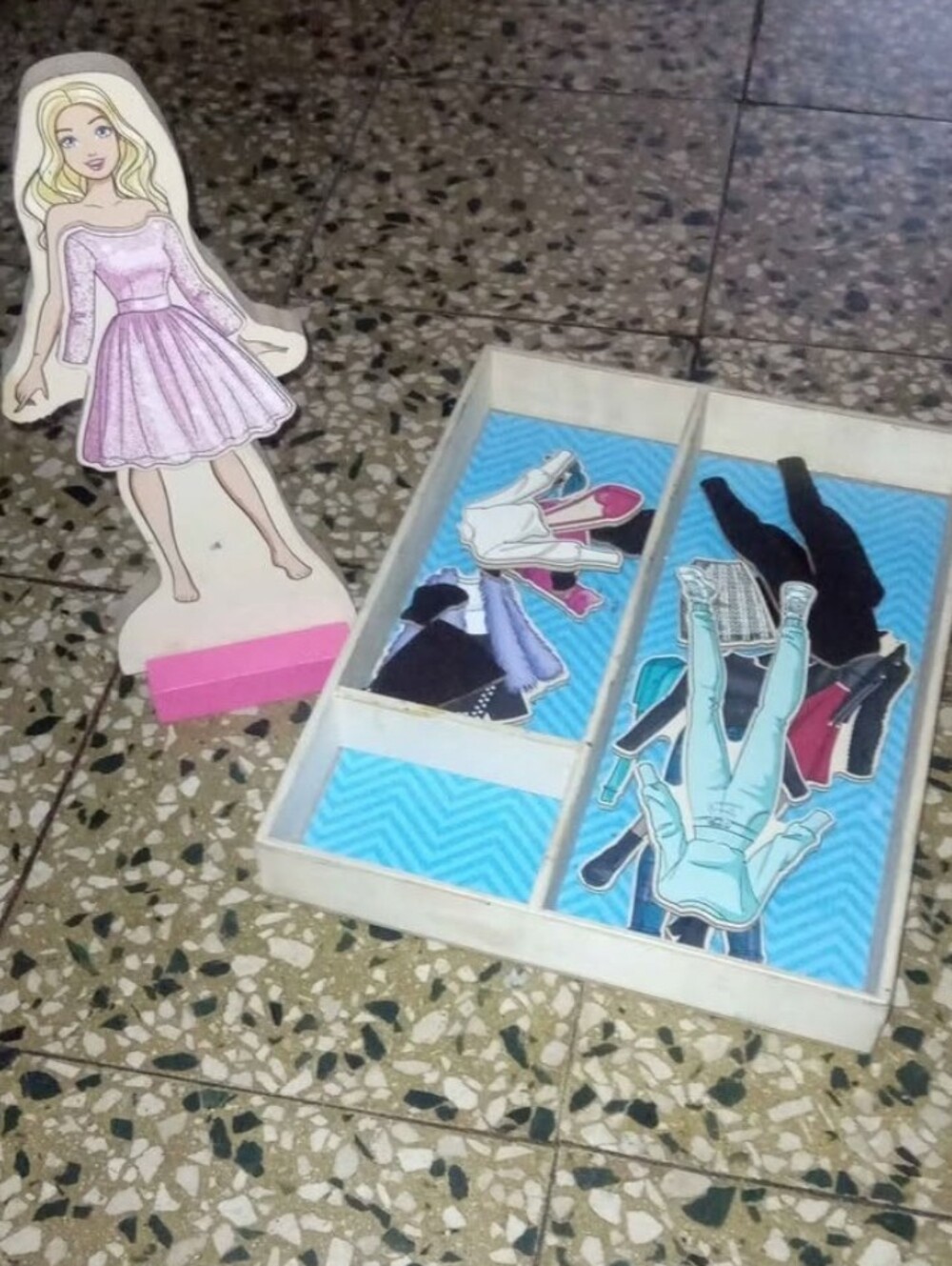 Barbie Wooden Magnetic Doll with Pink Dress and Assorted Outfits